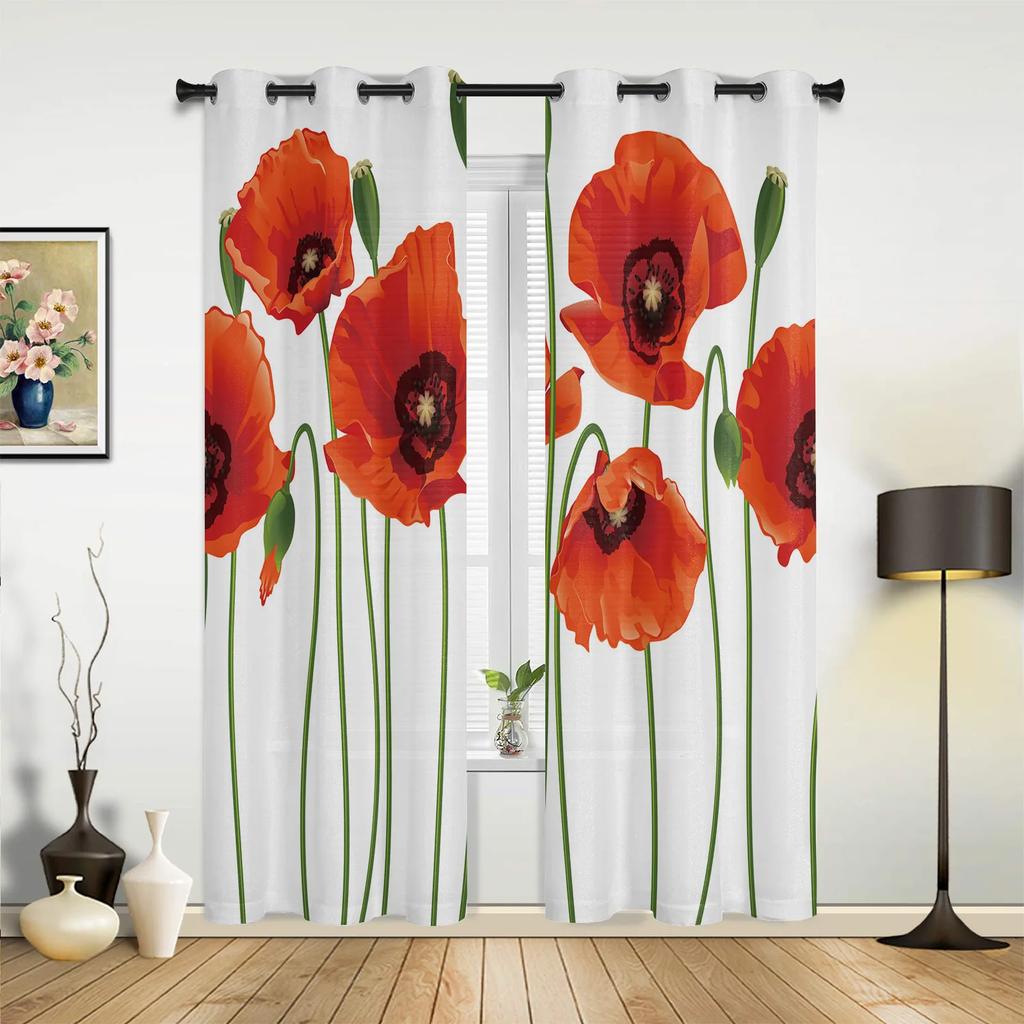 Floare Mac Perdele Moderne de Hol Pentru Living Bucătărie Dormitor Băiat Fată Perdea Lungă Pentru Ferestre Cortinas Decor Acasă