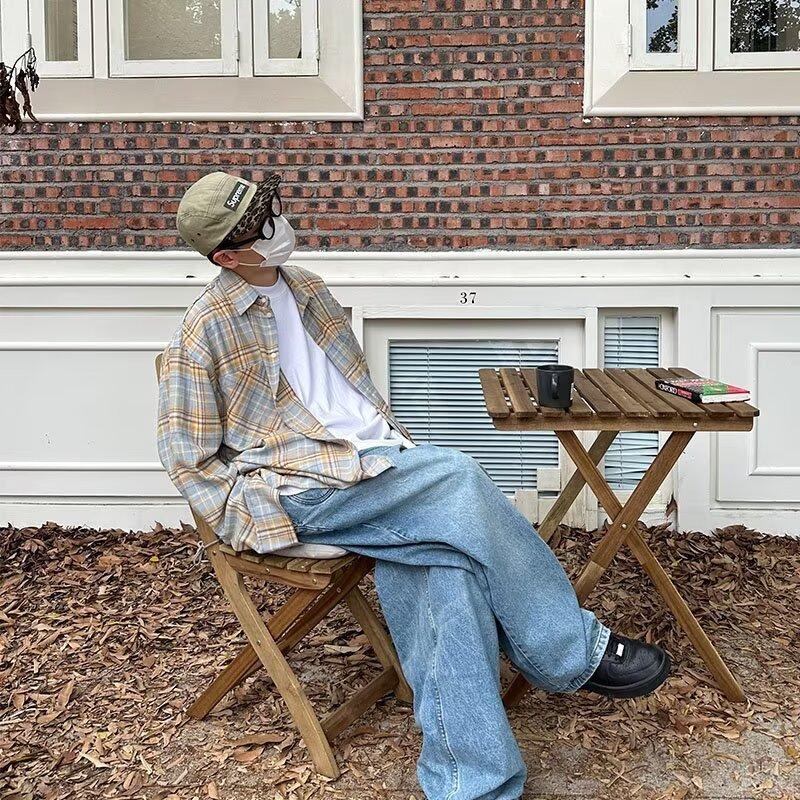 

2024 Клетчатая рубашка с длинным рукавом в японском стиле Гонконга Ins Свободная рубашка для мальчиков Летнее модное универсальное повседневное пальто 2XL жёлтый