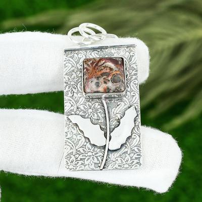 Friendship Day Deal Ocean Jasper Stone Unique Art Deco Pendant Sterling Silver