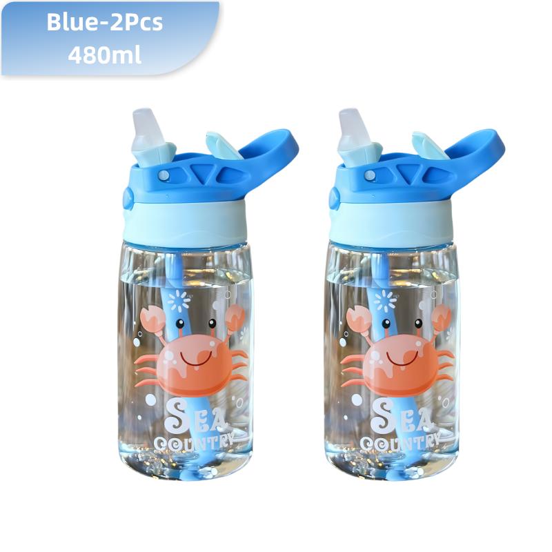 480ML Kids Water Sippy Cup Cartoon Baby Feeding Cup with Straws Leakproof Water Bottle Outdoor Portable Duckbill Straw Cups