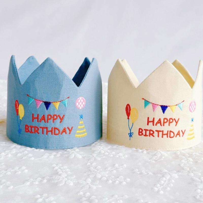 Handmade Birthday Crowned Hat For Baby First Birthday Party Photography Soft Cloth Embroidered Keepsake Accessory