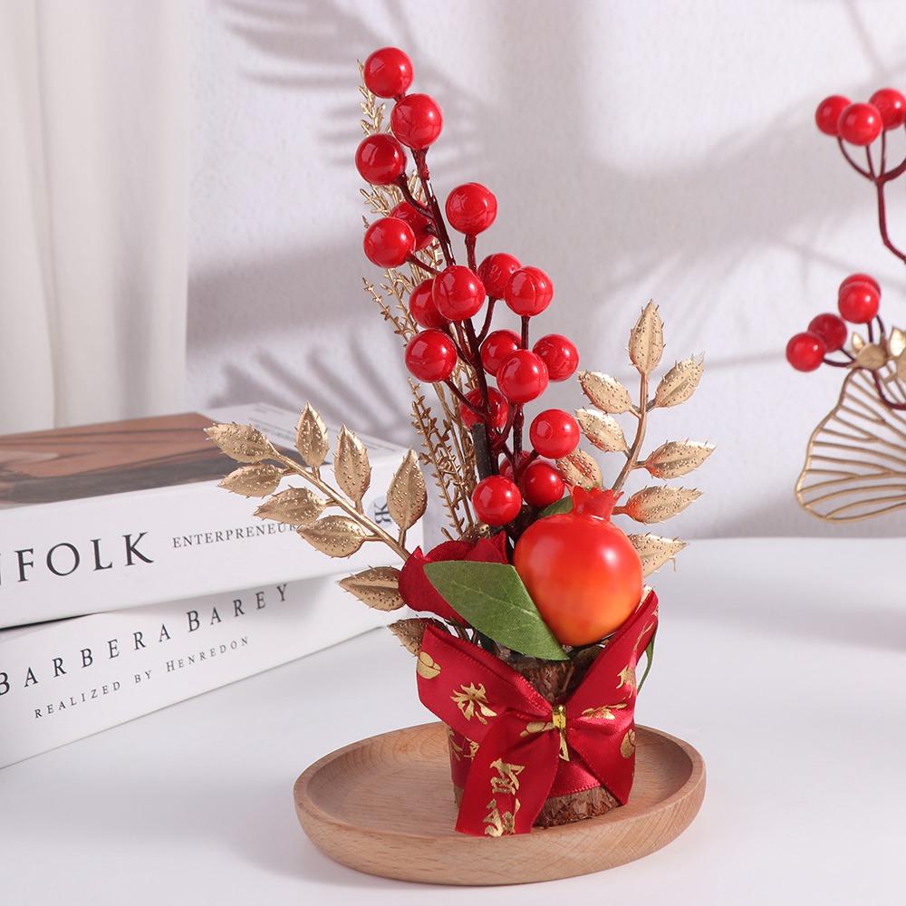 Good Fortune Spring Festival Pots Red Berry Branch New Year Pots Tabletop Pots Living Room