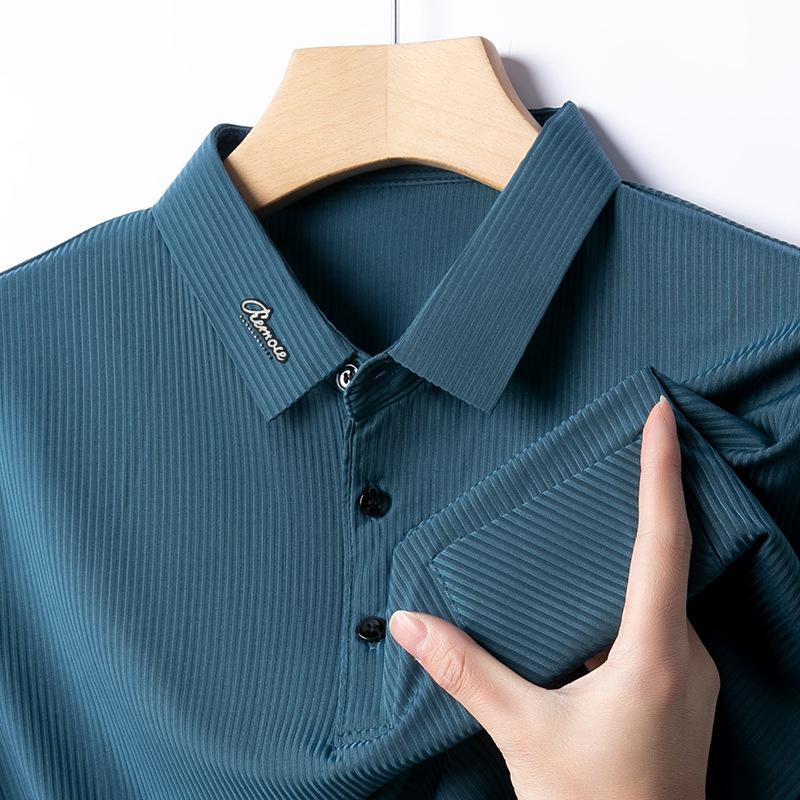 Short Sleeve Lapel Polo Shirt Men'S Medium Ice Silk Top Men'S Striped Thin T-Shirt