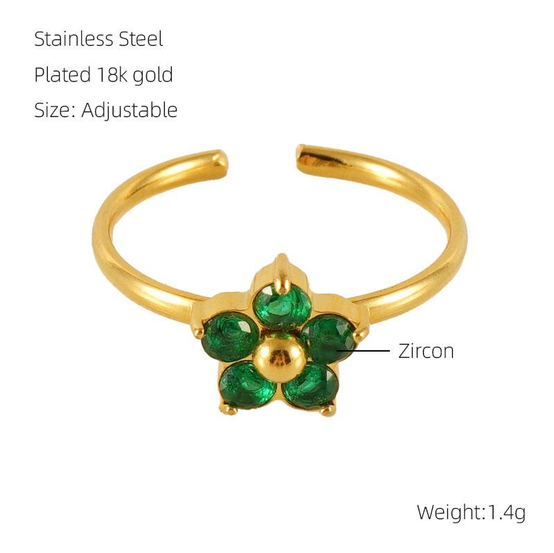 

2026 French European and American Colorful Ring Heart-shaped Square Flower Design Ring Titanium Steel 18k Resizable