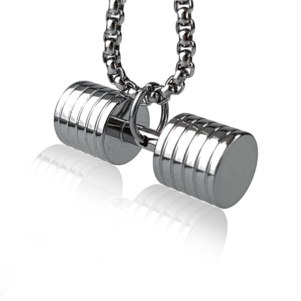 Men's Stainless Steel & Titanium Dumbbell Pendant Necklace - Trendy Sports Fashion Jewelry