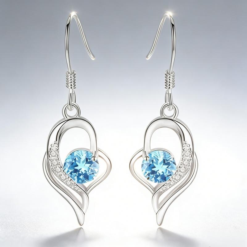 925 Sterling Silver Stylish Exquisite Blue Zircon Heart Earrings Birthday Party Anniversary Gift синий