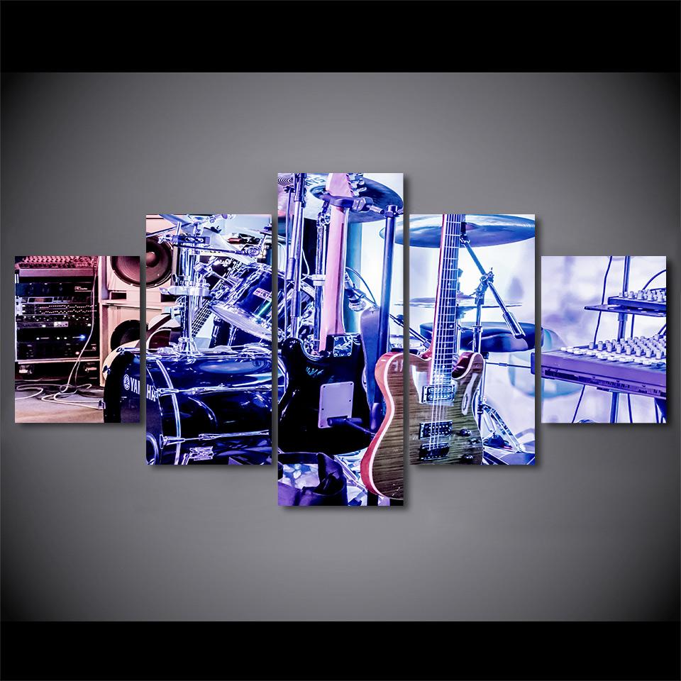 

Холст Плакат Модульная Настенная Картина Гитара Рамка 5 Панель Инструмент Музыка Современная Гостиная Декоративный Барабан Картина Картина 20x35cm*2 20x45cm*2 20x55cm*1
