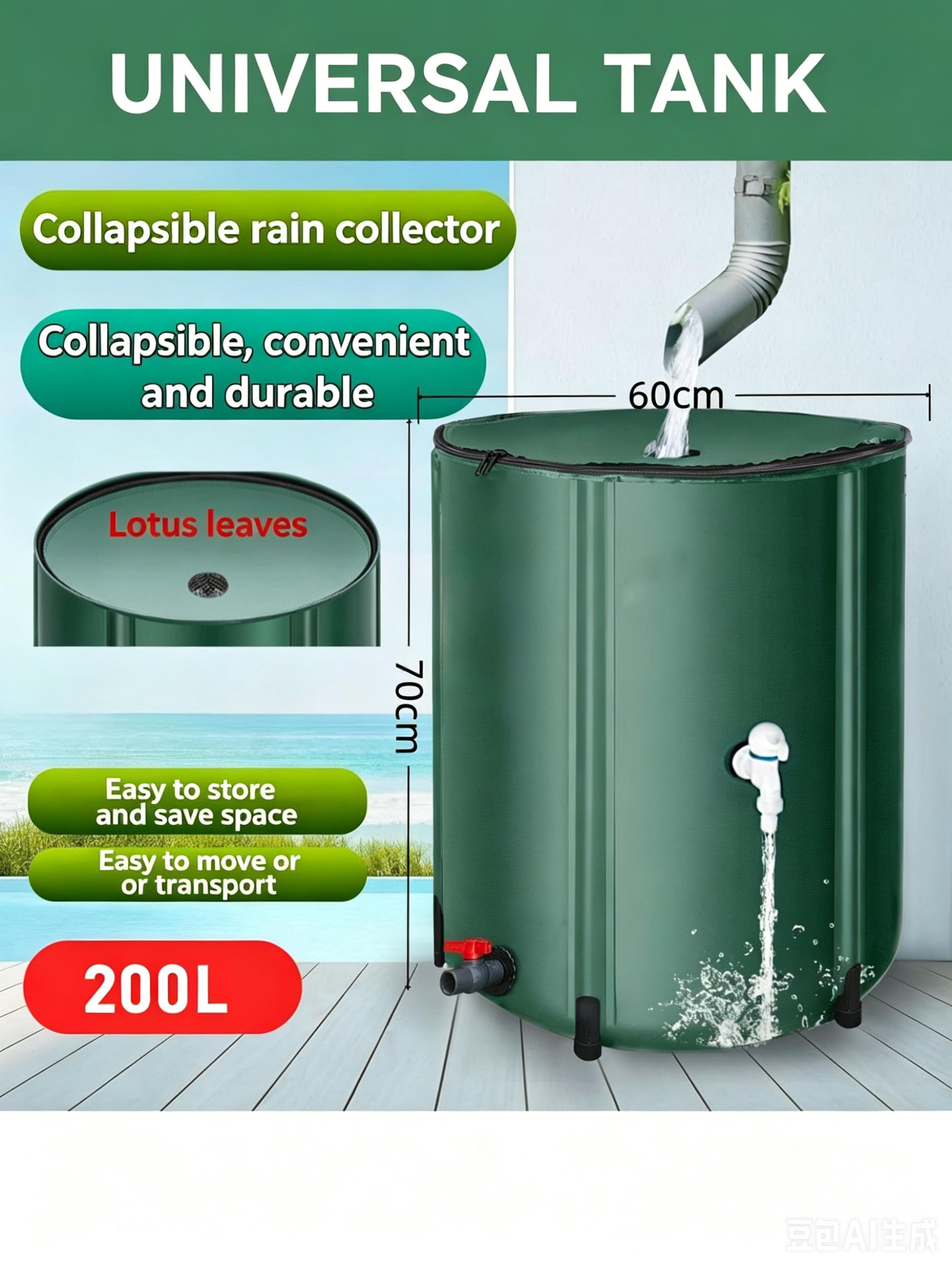 Bucket foldable, universal water storage tank, outdoor rainwater collection, gardening water storage bucket, PVC, 200L