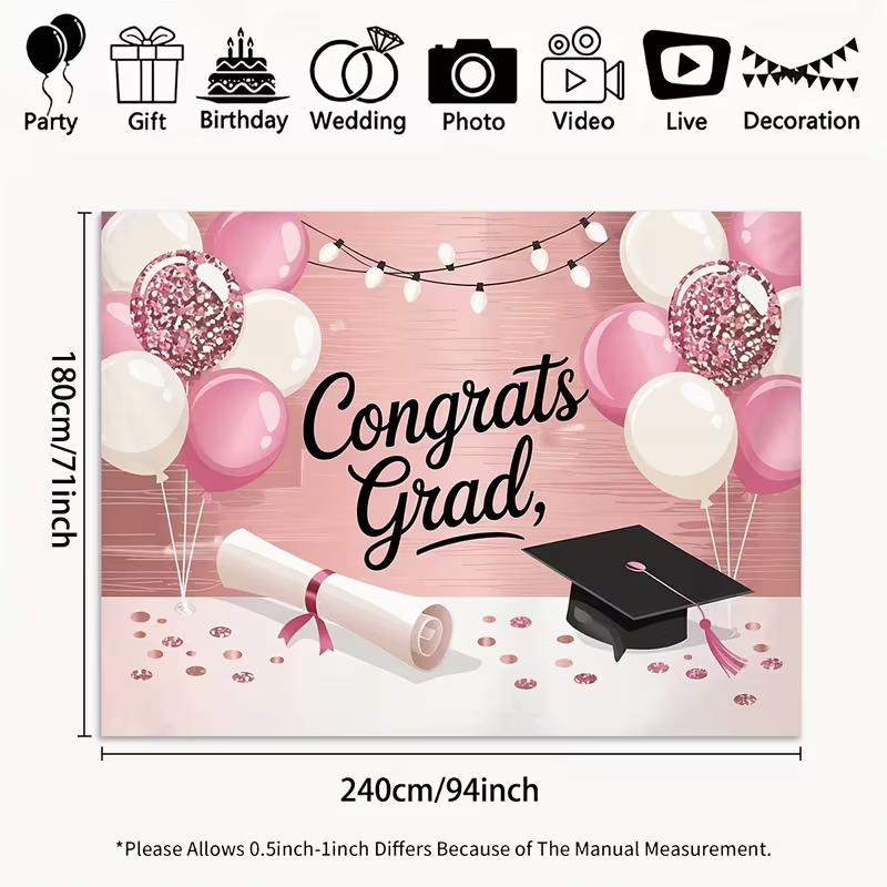 2D Flat Graduation Backdrop Pink "Congrats Grad" Themed Background Cloth