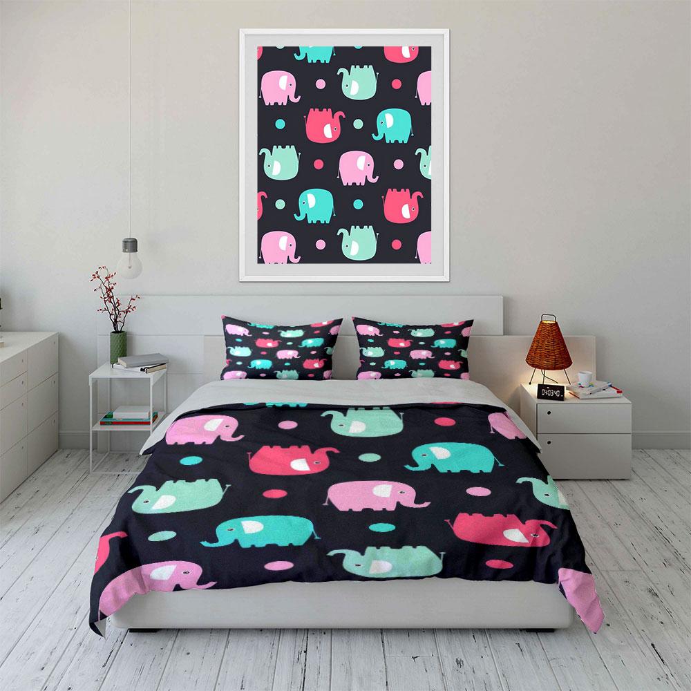 Colorful Elephant Pattern Decor Set Soft Comfortable Duvet Cover Bedding Set Included 1*Duvet Cover & 2*Pillowcases, Gift
