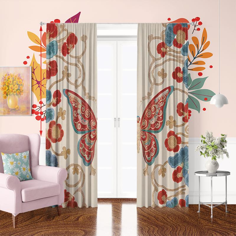Butterfly Printed Curtain Polyester Material Suitable Bedroom Curtains Living Room Decoration Set Of 2 Made Washable Great Ready