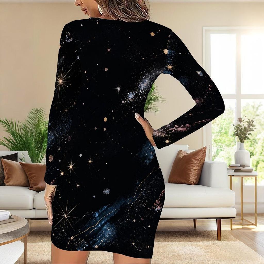 Plus Size Women Long Sleeve Slim Fit Bodycon Midi Dress Chic Daily Party Dress