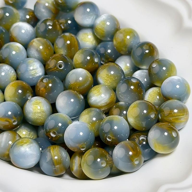 10pcs Dreamy Starry Sky Streamer Smudged Jade Flower Gold Through-hole Round Beads Loose Beads Diy Handmade Beaded Bracelet Jewelry Materials