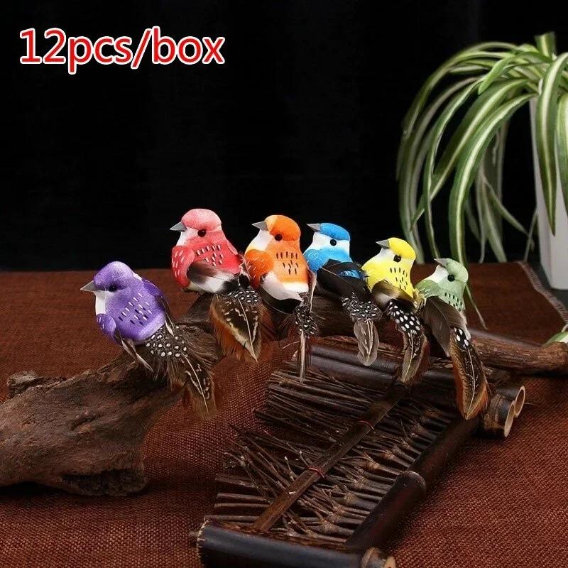 12pcs/box Handmade Simulation Pearl Hair Bird Creative Feather Bird With Claw Iron Wire Garden Decoration Wholesale