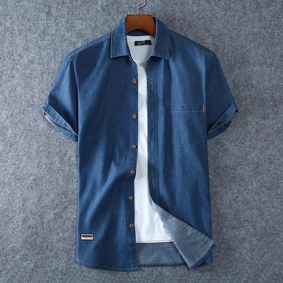 2020 Summer Men's Plus Size Cotton Denim Short Sleeve Shirt