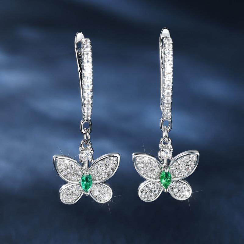 

Shine emerald butterfly full diamond ear buckle stud earrings temperament simple изумрудный