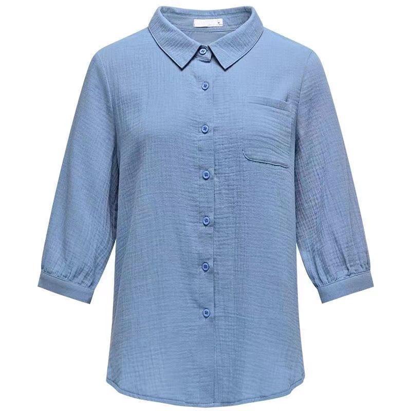 Women's Elegant Plus Size 7-Sleeve Cotton Shirt, Spring 2024 Style
