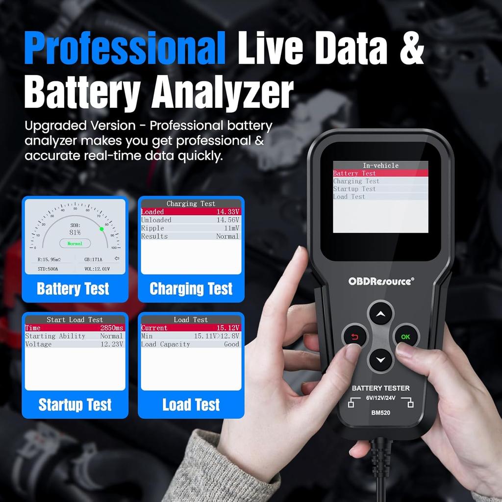 Car Battery Tester 6V-24V 3-in-1 Load Tester for 100-2000 CCA Automotive Battery & Alternator Test