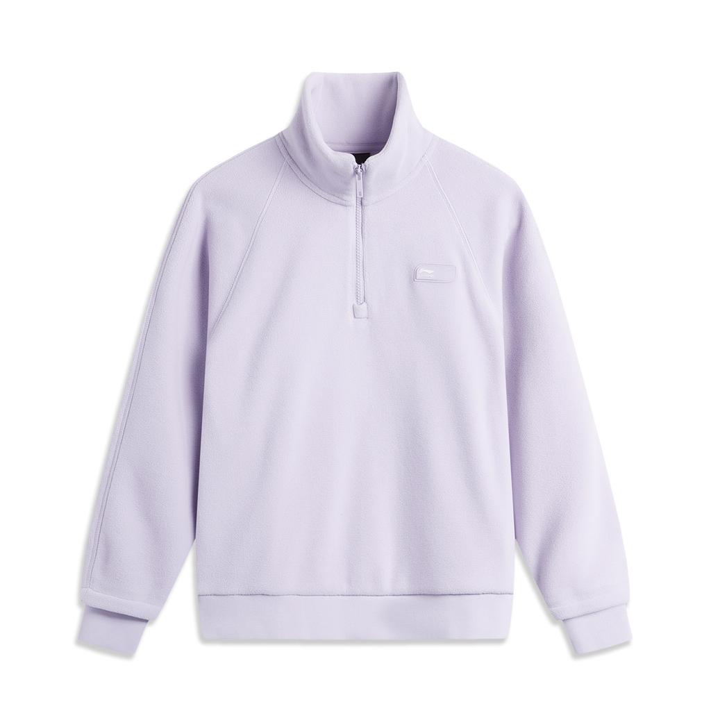 Li Ning Sports Trend Series Stand Collar Pullover Solid Color Fleece Warm Long Sleeve Sweatshirt Women sweatshirt Sea-Salt-Purple AWDU892-5