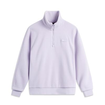 Li Ning Sports Trend Serie Stehkragen Pullover Einfarbig Fleece Warm Langarm Sweatshirt Damen Sweatshirt Meersalz-Lila AWDU892-5