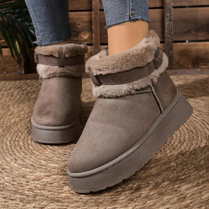 Fashion 2025 Best Seller Women's Boots Fashion Slip-on Casual Casual Belt Buckle Plus Velvet Keep Warm Plus Size Comfortable Snow Boots