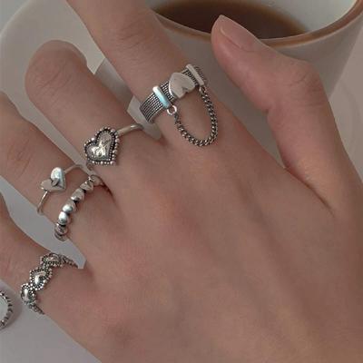 Chain Joint Ring 5-piece Set Simple Retro Geometric Open Love Ring for Women