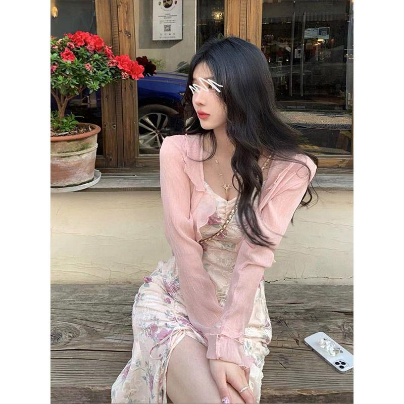

Elegant French Retro Chiffon Summer Dress with Versatile Ruched Shawl 2XL