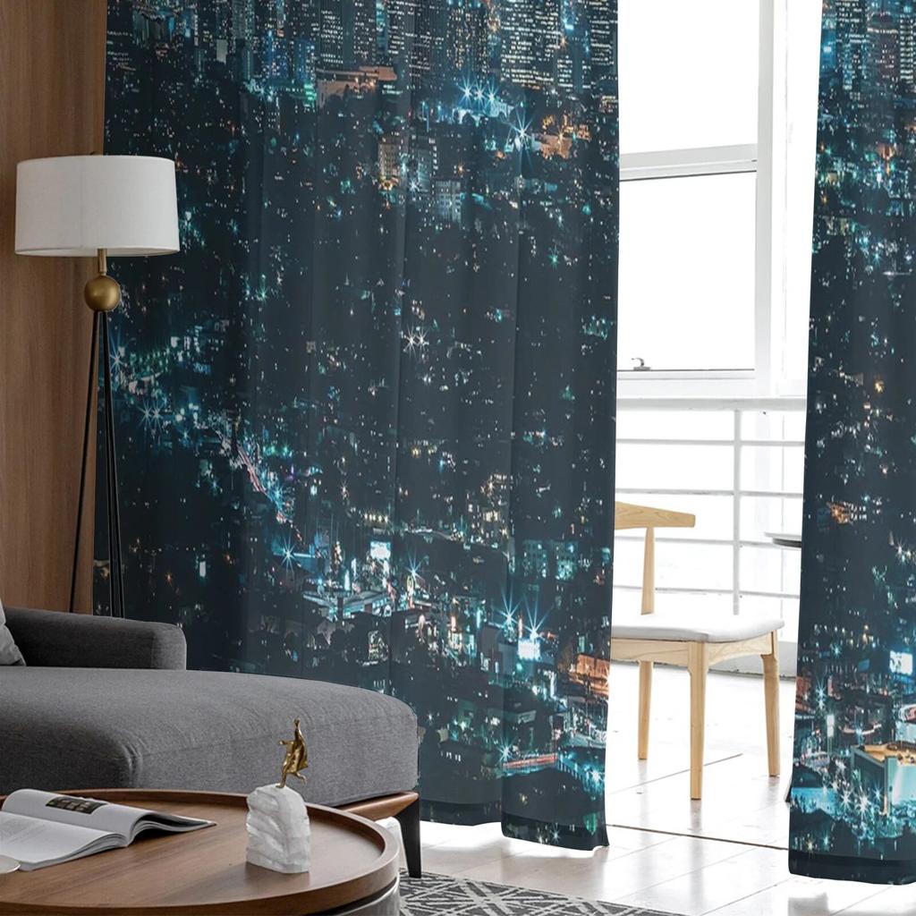 City Night House Tulle Curtains Balcony Room Fashion Printed Sheer Curtain Living Room Window Modern Decor