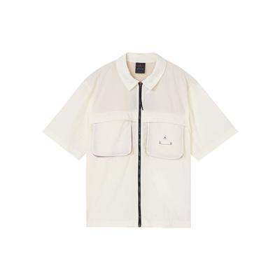 Solid Color 3D Pocket Zip Short Sleeve Shirt Men Tops White DX9650-113