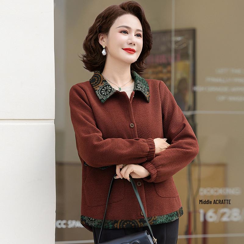 

Мамина весенняя куртка со стойкой - Повседневное, омолаживающее пальто средней длины для женщин среднего и пожилого возраста (Осень и Весна) 3XL (125-135 jin)