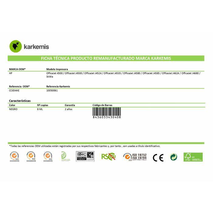 Recycled Ink Cartridge - Karkemis - HP 901 XL - 18 Ml - Black - Compatible HP Officejet - Ecological