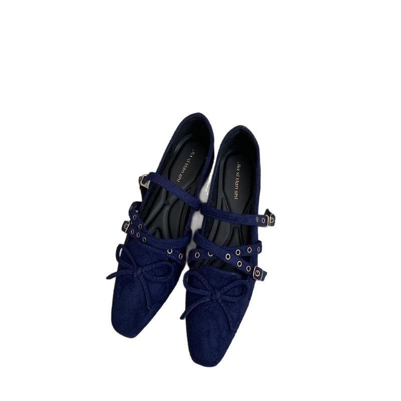 ~ French Square Head Bow Light ** Forked Ballet Shoes Women's Autumn Mary Jane Single Shoes