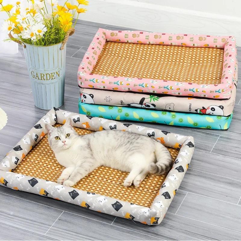 Lightweight Breathable Rattan Pet Bed - Summer Cooling Mat Pad Ice Nest Cooling Bed for Small Dogs Cats & Small Animal Supplies