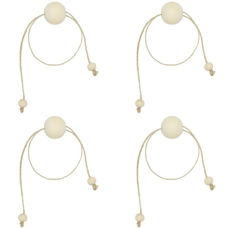 4Pcs Natural Wooden Bead Napkin Rings for Weddings Home Decor