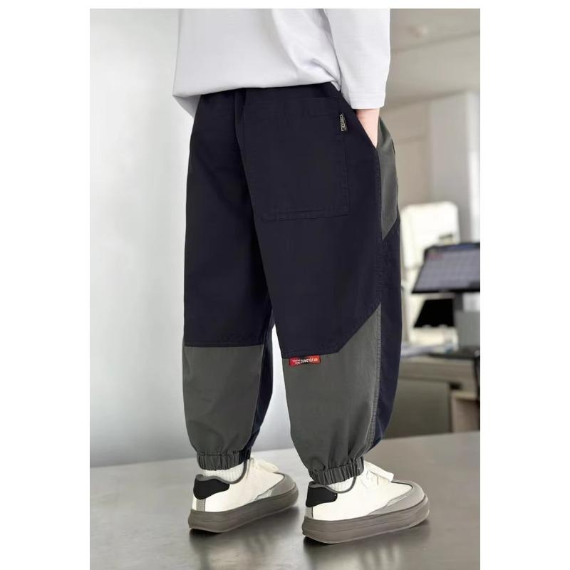 Spring Autumn Fashion Splicing Style Boys Pants Loose Patchwork Sport Overalls Cargo Trousers