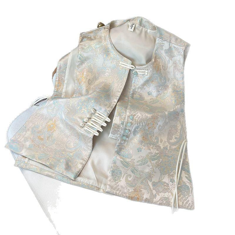 Jacquard improved cheongsam vest women fold in early spring wear vest top buckle vest outside