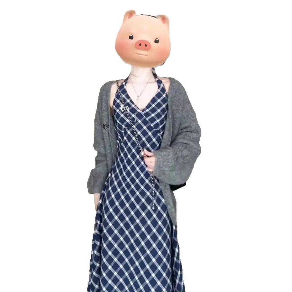 2025 French Checkered Slimming Mid-Length Suspender Dress for Petite Women