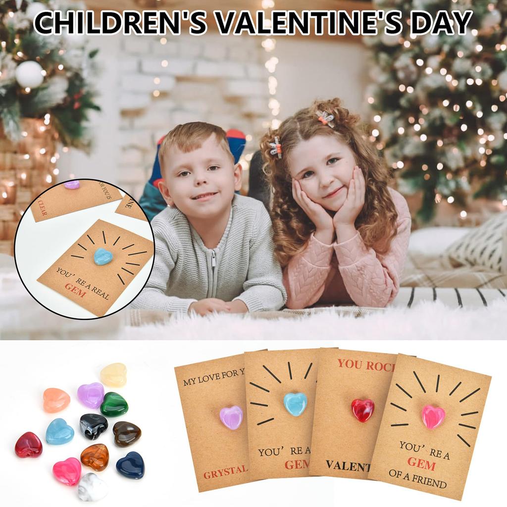 24 Pack Funny Valentine Exchange Card Gift with Heart-Shape Crystal Stone Valentine Exchange Card for Girls Boys School Class