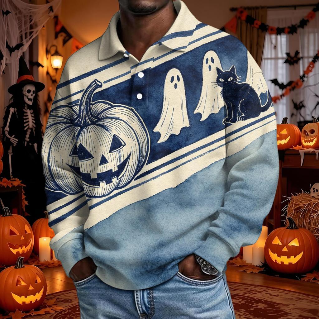 Men's Halloween Long Sleeve Button Up Shirt for Party and Casual Wear
