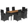 7 Piece Outdoor Dining Set with Cushions Black PE Rattan