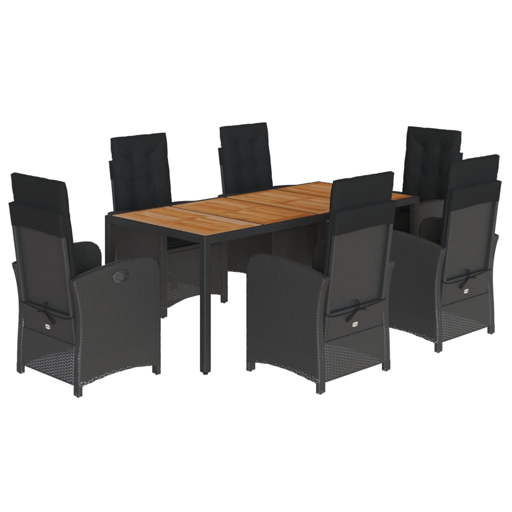 7 Piece Outdoor Dining Set with Cushions Black PE Rattan