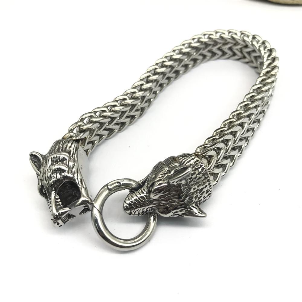 Nordic Titanium Steel Double Bracelet Men's Viking Celtic Wolf Head European and American Bracelet Bracelet