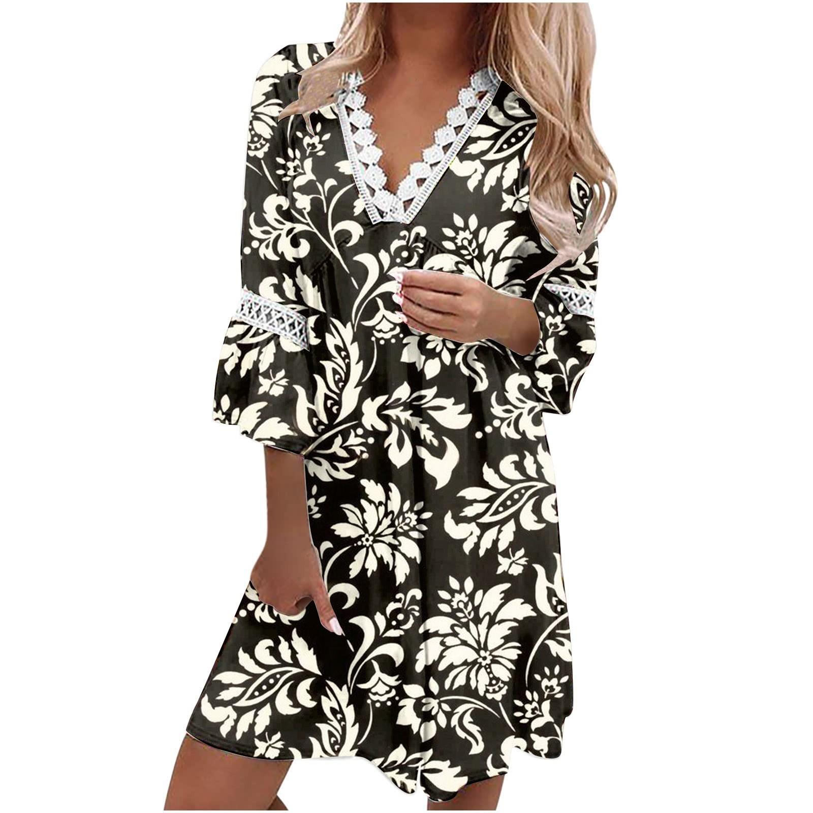 

(SU)Модное женское повседневное курортное платье с v-образным вырезом и принтом в стиле пэчворк в богемном стиле