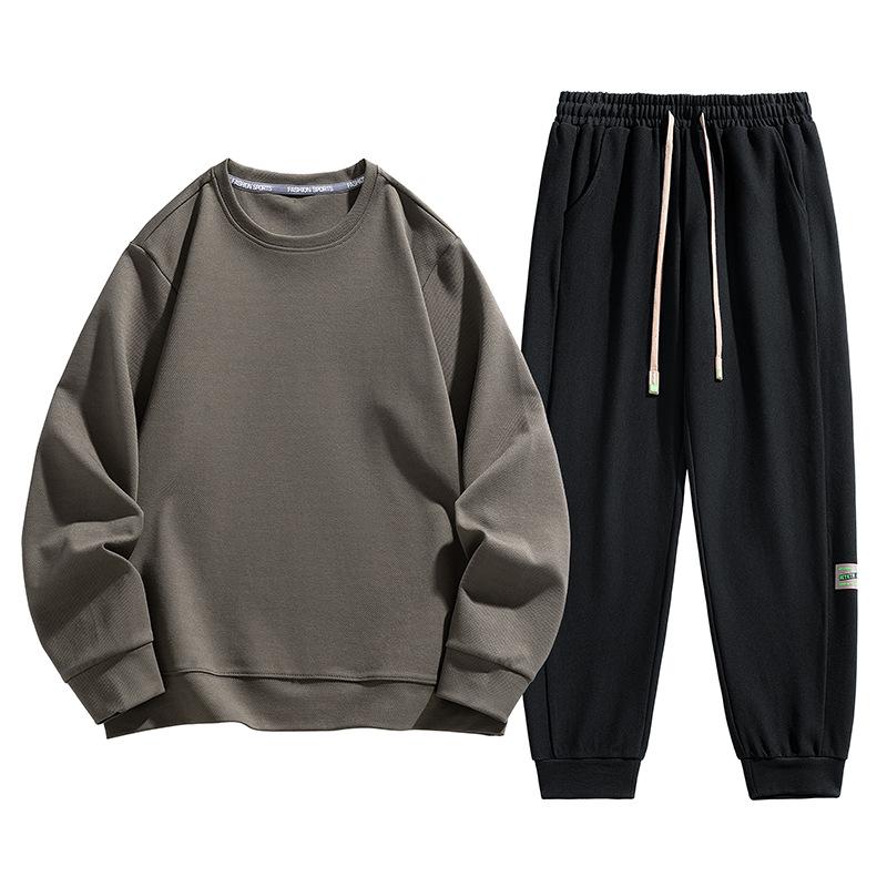 Bavlněná souprava pánského jarního a podzimního ležérního sportovního obleku s kulatým výstřihem, pulovr, kalhoty, dvoudílná souprava, nadměrná velikost