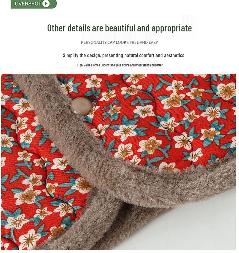 Mom's Floral Fleece-Lined Vest: Small, Cotton Sleeveless Jacket for Autumn/Winter Warmth, Princess Style