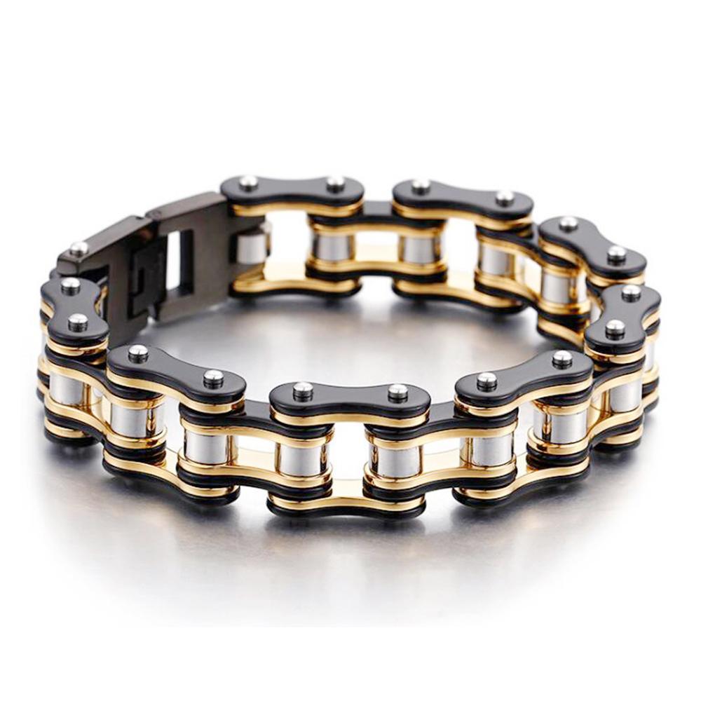 Punk Pulseiras e Braceletes Laranja de Bicicleta para Homem Preto Corrente de Motocicleta Pulseira Homem Mulher Aço Inoxidável Joias de Pulso Biker