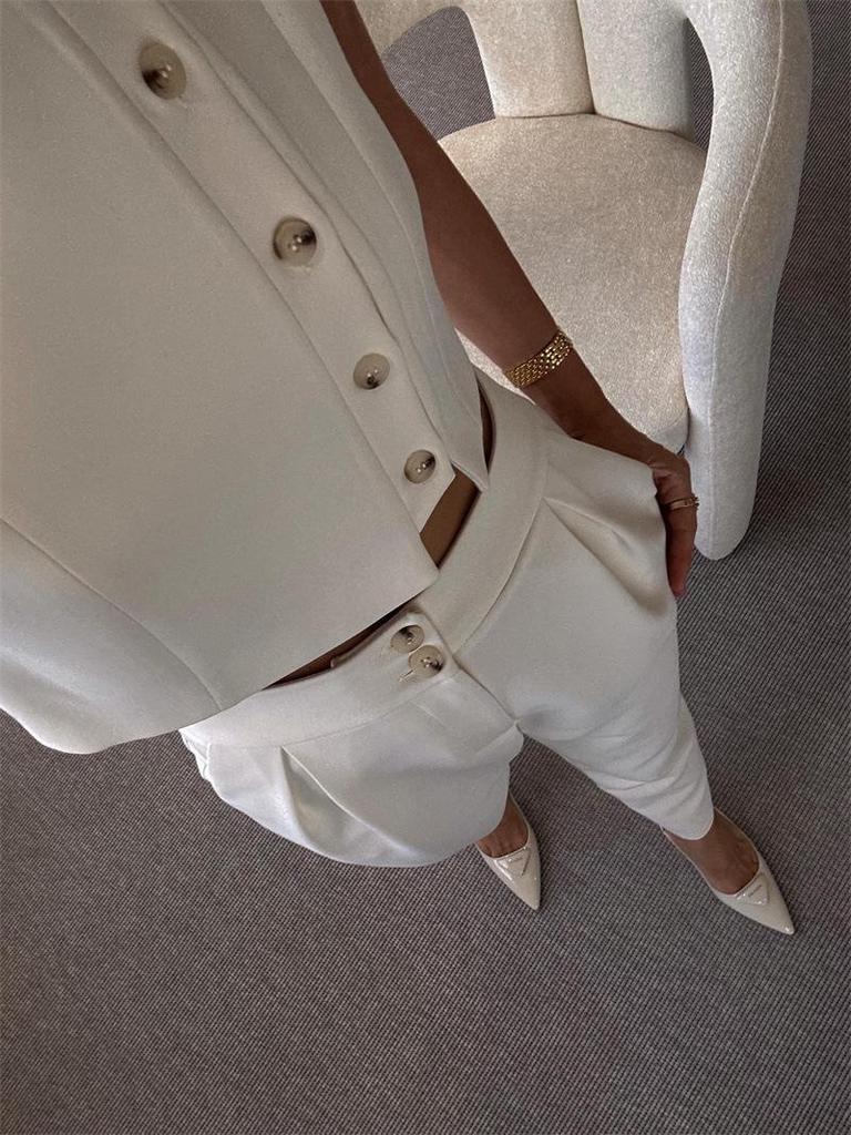 Europäische & Amerikanische Damenmode 2024 Frühling/Sommer Ärmelloses Top & Hochtaillierte Cropped-Hose Set