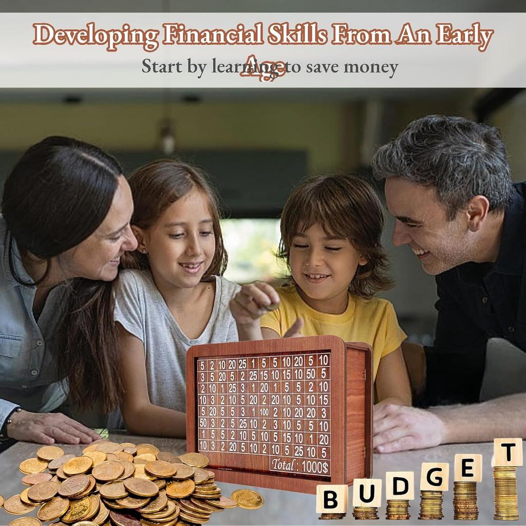 Spardose, 2024 Neue Holz-Geldkassette Spardose für Erwachsene Kinder, Spar-Geldbox mit Zähler, Holz-Spardose mit Sparziel und Zahlen,