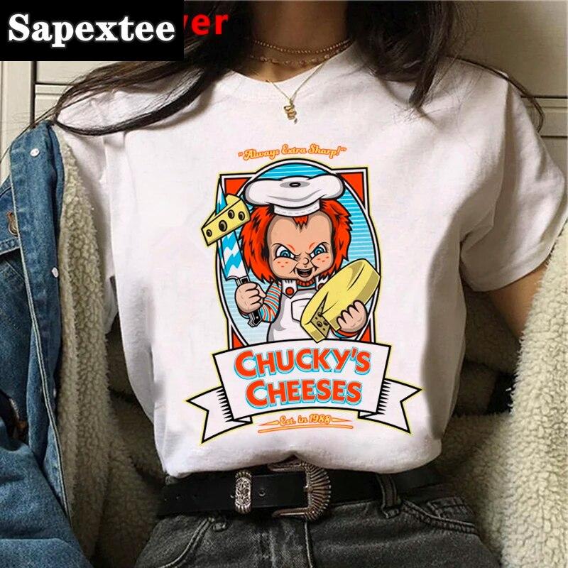 Chucky Harajuku Funny Cartoon Horror T Shirt Women Harajuku Ullzang Graphic T-shirt Vintage Anime Unisex Tshirt Fashion Top Tees FeUnisex