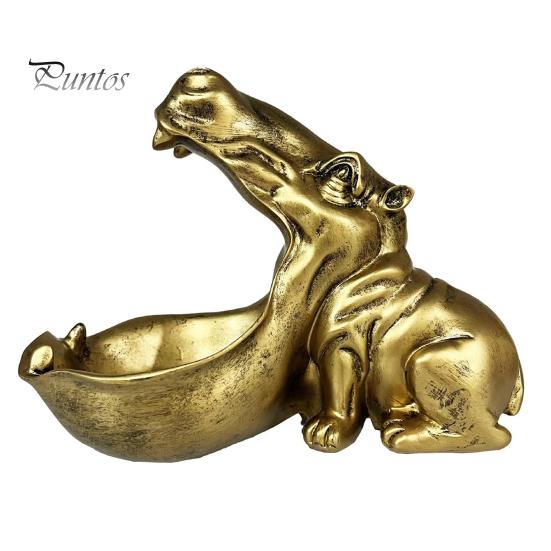 

Статуэтка бегемота из смолы, фигурка бегемота с большим ртом, конфетница, ключница, скульптура для домашнего офиса, декор стола золотистый